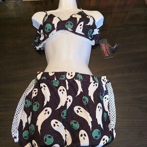 Ghost And Alien Print  Bra And Sleeo Shorts New With Tags Two-Piece Set Size L